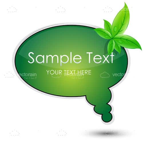 Green Dialogue Bubble with Leaves and Sample Text